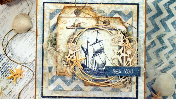 und 'Sea You' Handmade Card In Vintage Nautical Style